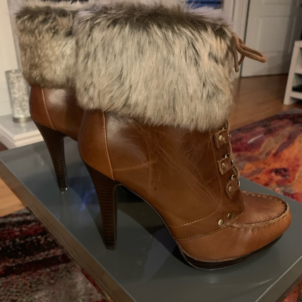 Never worn, cozy and comfortable fur trimmed boots